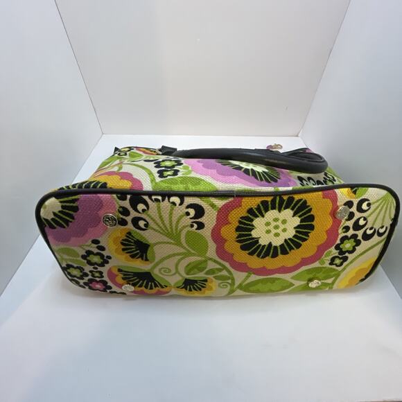 Spartina 449 Purple & Green Floral Linen/Leather Beach Bag or Weekender Tote XL - Picture 14 of 15